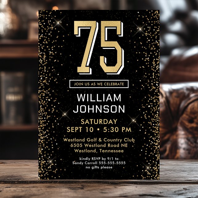 Invitation 75 ans Noir Moderne  (Créateur téléchargé)
