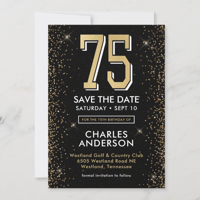 Invitation 75 ans Noir Moderne  (Devant)