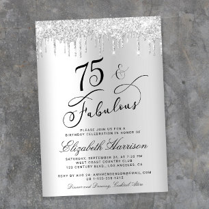 Invitation 75 Et Fabuleuse Parties scintillant Argent Anniver