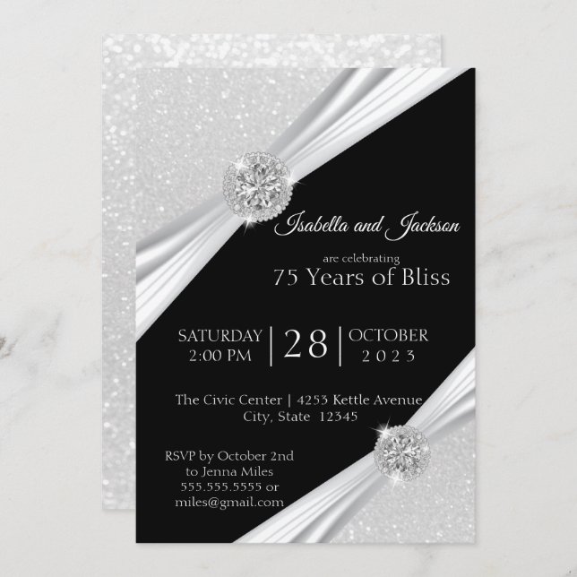 Invitation 75e / 60e anniversaire de diamant de Parties scint (Devant / Derrière)