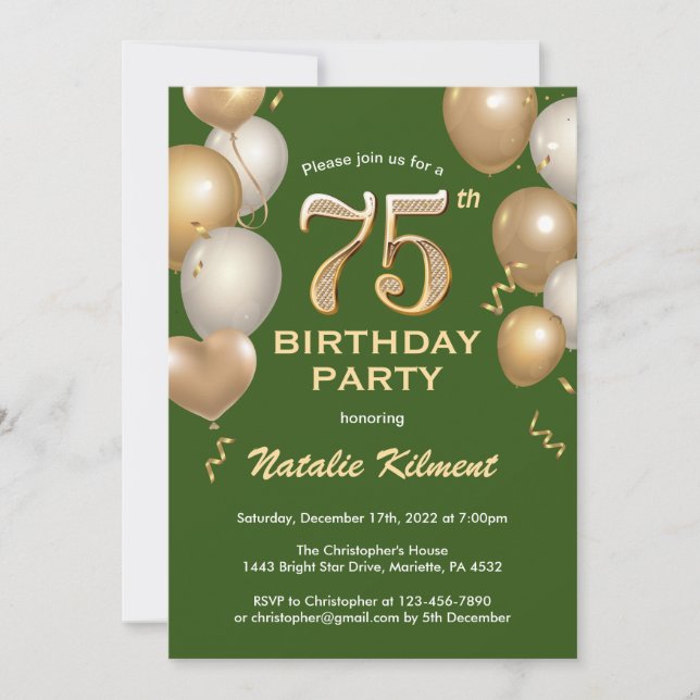 Invitation 75e anniversaire Ballons de Parties scintillant ve (Devant)