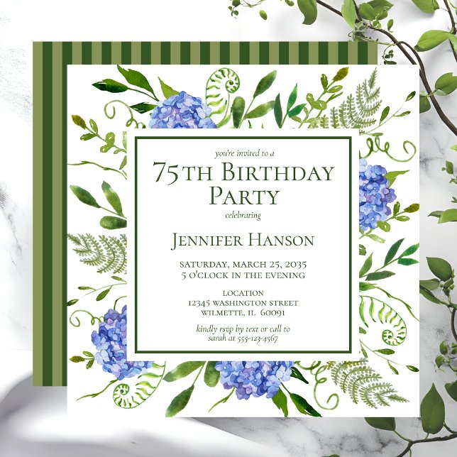 Invitation 75e anniversaire Blue Hydrangeas (Créateur téléchargé)