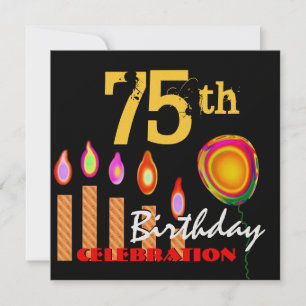 Invitation 75e anniversaire bougies d'or et ballon métallique