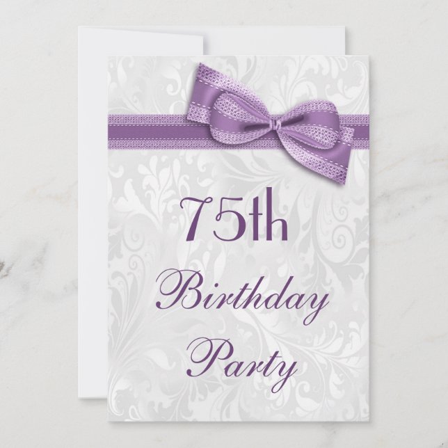 Invitation 75e anniversaire Damask and Faux Bow (Devant)