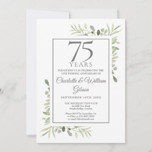 Invitation 75e Anniversaire de Mariage Aquarelle Verdure