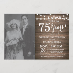 Invitation 75e anniversaire de mariage Bois rustique