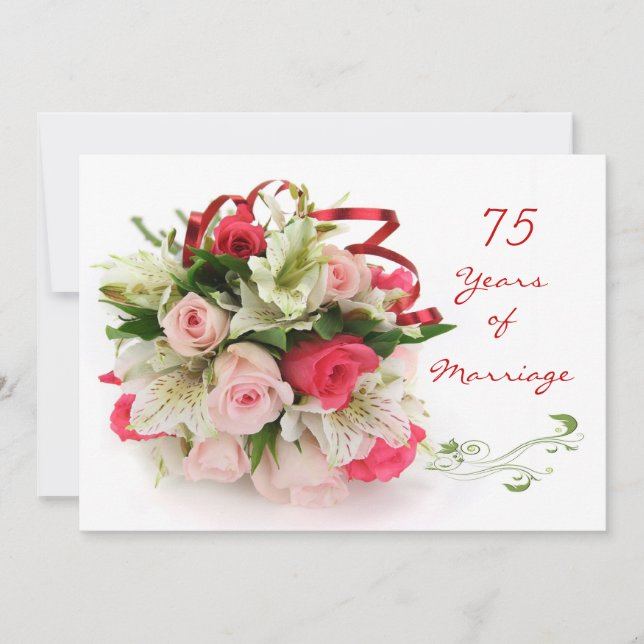 Invitation 75e anniversaire de mariage.  Roses et lys (Devant)