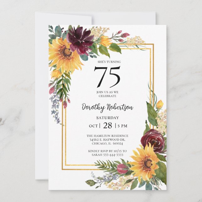 Invitation 75e anniversaire de tournesols (Devant)