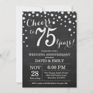 Invitation 75e anniversaire du Mariage Chalkboard Black Silve