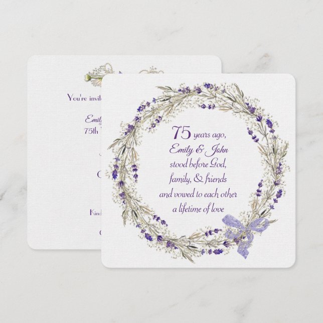 Invitation 75e anniversaire du Parti Lavender Wreath (Devant / Derrière)