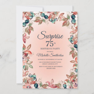 Invitation 75e anniversaire femmes rose sarcelle fleurs feuil