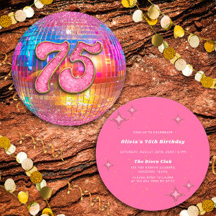 Invitation 75e anniversaire Gold Pink Parties scintillant Dis