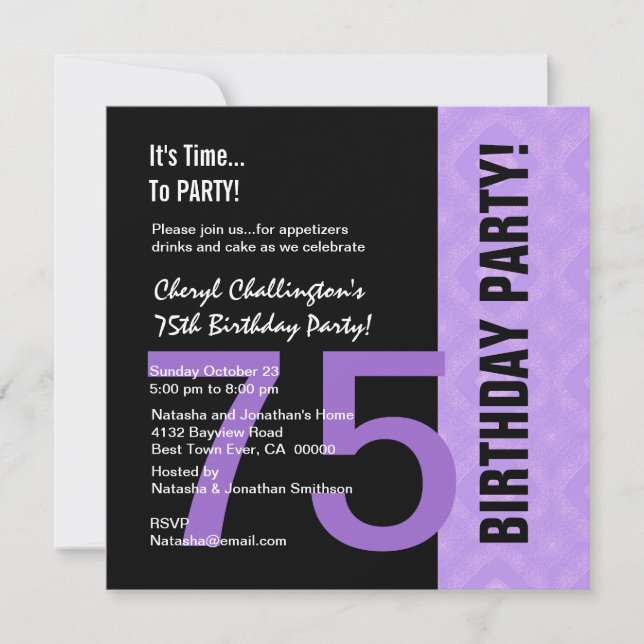 Invitation 75e anniversaire Moderne Purple Black C848 (Devant)