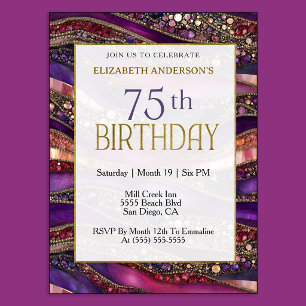 Invitation 75e anniversaire moderne violet or stra