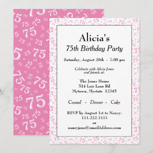 Invitation 75e anniversaire Motif de la fête rose et blanc