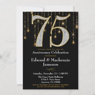 Invitation 75e anniversaire Noir Or Diamants