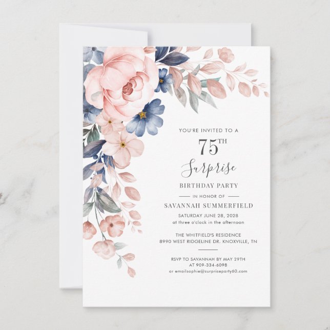 Invitation 75e anniversaire Pink Floral Botanical Foliage (Devant)