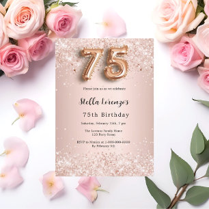 Invitation 75e anniversaire rose or rose confetti luxe