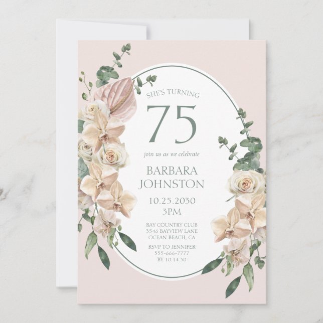 Invitation 75e anniversaire Tropical Floral (Devant)