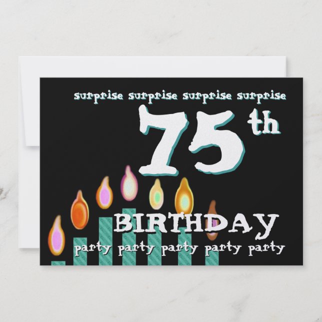 Invitation 75e SURPRISE Anniversaire Chandelles Turquoises (Devant)