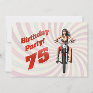 Invitation 75ème anniversaire avec une fille sur une moto
