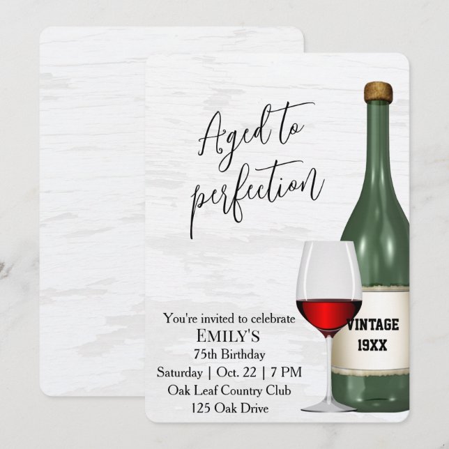 Invitation 75th Birthday Party Red Wine Glass and Bottle (Devant / Derrière)