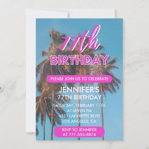 Invitation 77e anniversaire d'invitation Summer Pink Palm tre