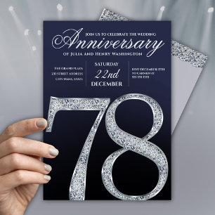 Invitation 78e Anniversaire Diamant Argent Bleu Marine Modern