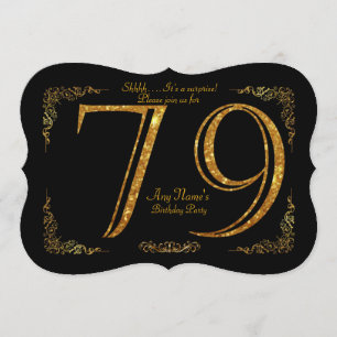 Invitation 79e,Fête d'anniversaire 79e,grand Gatsby,noir & or