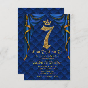 Invitation 7E 7 Anniversaire Fête Royal Blue Gold Crown