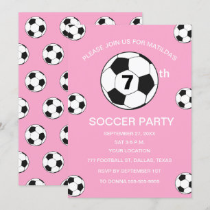 Invitation 7e anniversaire de fête Football Filles roses Spor