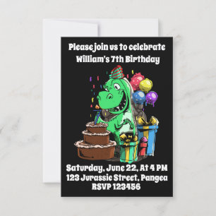 Invitation 7e anniversaire, dinosaure, anniversaire, pour gar