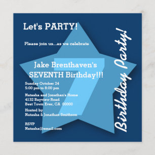 Invitation 7e anniversaire ENFANTS Sept ans Big Blue Star K07