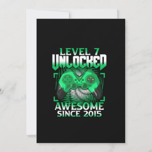 Invitation 7e anniversaire Jeu vidéo garçon niveau 7 déverrou