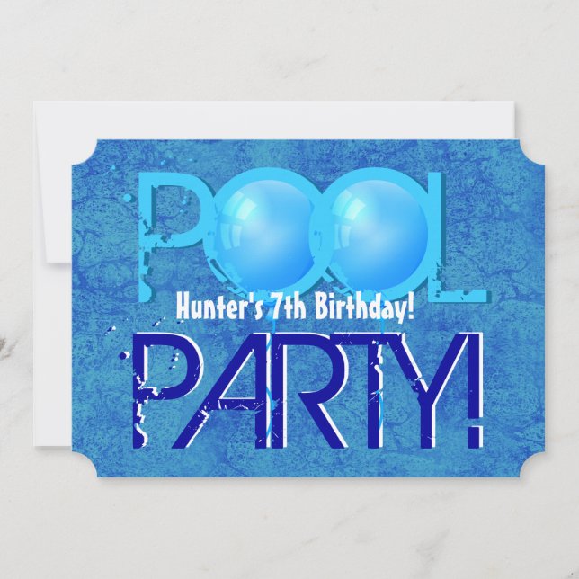 Invitation 7e anniversaire Pool Party Bleu Blanc Bleu V07A (Devant)