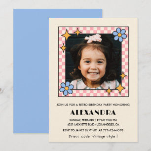 Invitation 7e anniversaire Retro Super Blue Floral