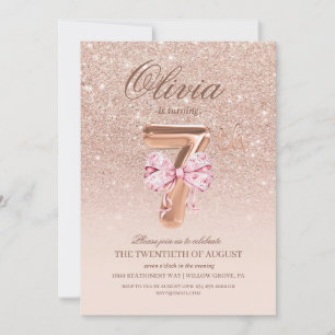 Invitation 7e anniversaire Rose rose or bow fête d'anniversai