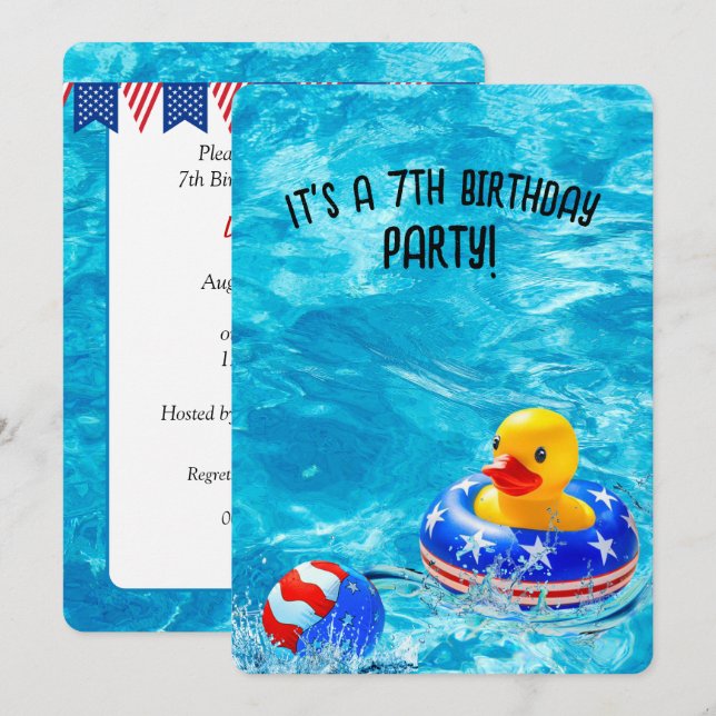 Invitation 7e fête de la piscine avec canard jaune (Devant / Derrière)