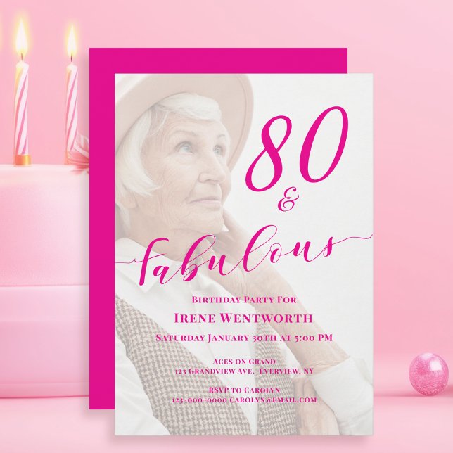 Invitation 80 and Fabulous Birthday Pink Photo Overlay Script (Créateur téléchargé)