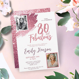 Invitation 80 ans et Fabuleux Rose Pailleté 2 Photo 80e Anniv