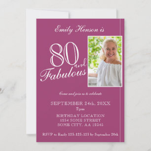 Invitation 80 et fabuleux Elegant Purple Photo Anniversaire