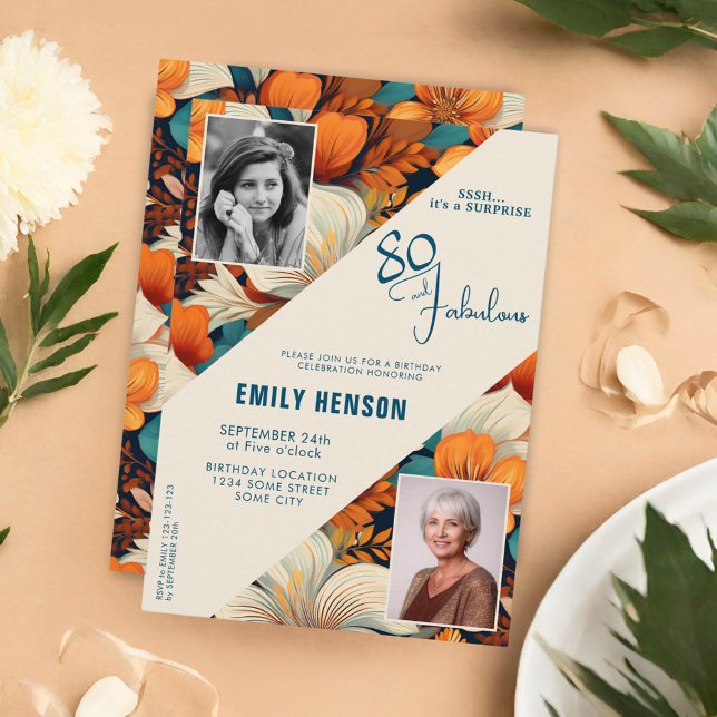 Invitation 80 et fabuleux Motif Flower Photo Anniversaire (Créateur téléchargé)