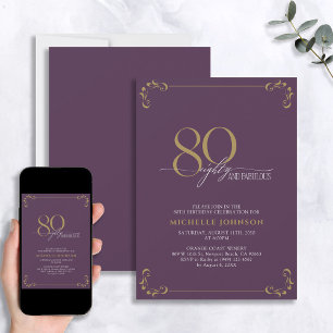 Invitation 80 & Fabuleux Purple & Gold Calligraphy Anniversai