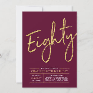 Invitation 80 Gold Burgundy Red 80th Birthday Party