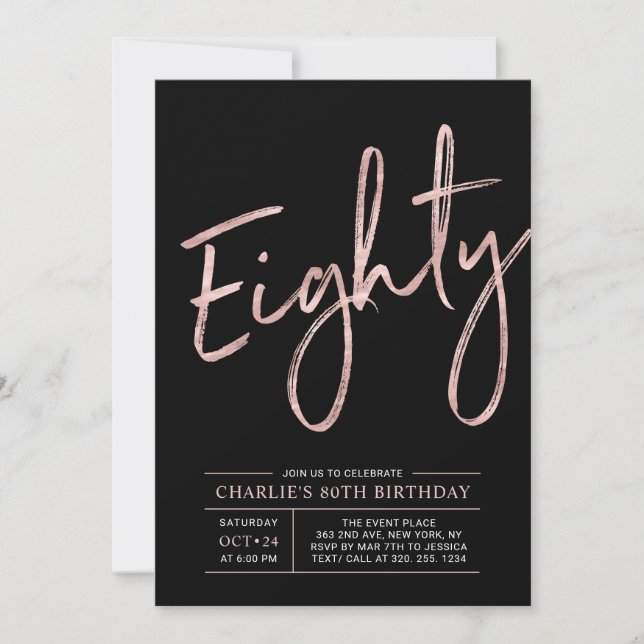 Invitation 80 | Rose Gold & Black 80th Birthday Party (Devant)