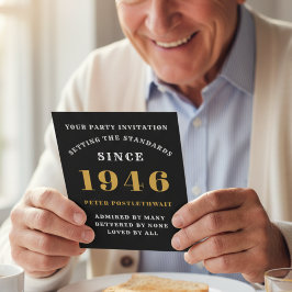 Invitation 80e anniversaire 1946 Black Gold personnalisé pour