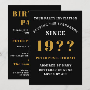 Invitation 80e Anniversaire Ajouter Nom Année Noir Or Pour Lu