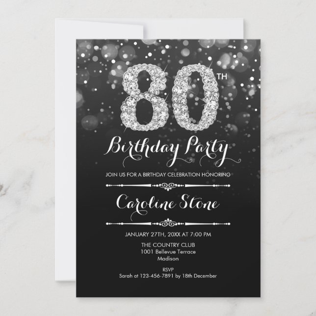 Invitation 80e anniversaire - Argent noir (Devant)