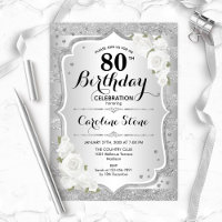 80e anniversaire - Argent rayures Roses blanches