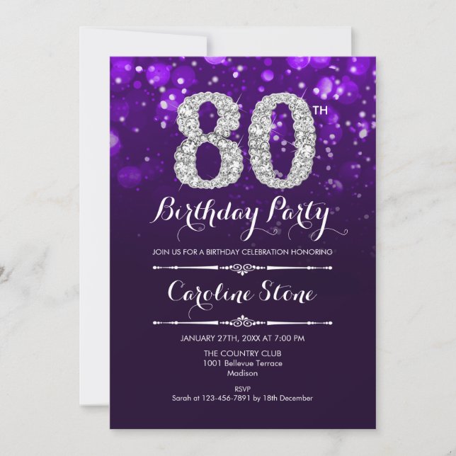 Invitation 80e anniversaire - Argent violet (Devant)